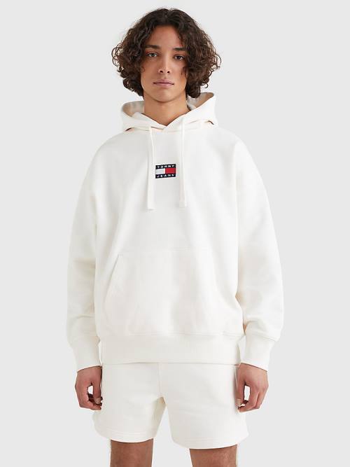 White Tommy Hilfiger Badge Organic Cotton Men\'s Hoodie | TH165RFS