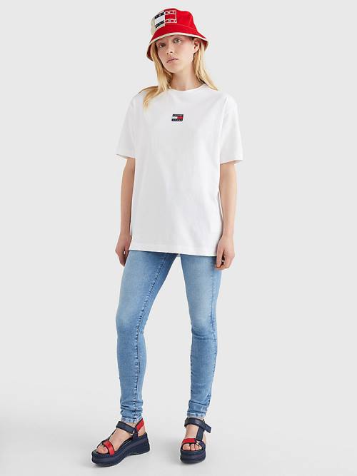 White Tommy Hilfiger Badge Oversized Fit Women's T Shirts | TH819WXA