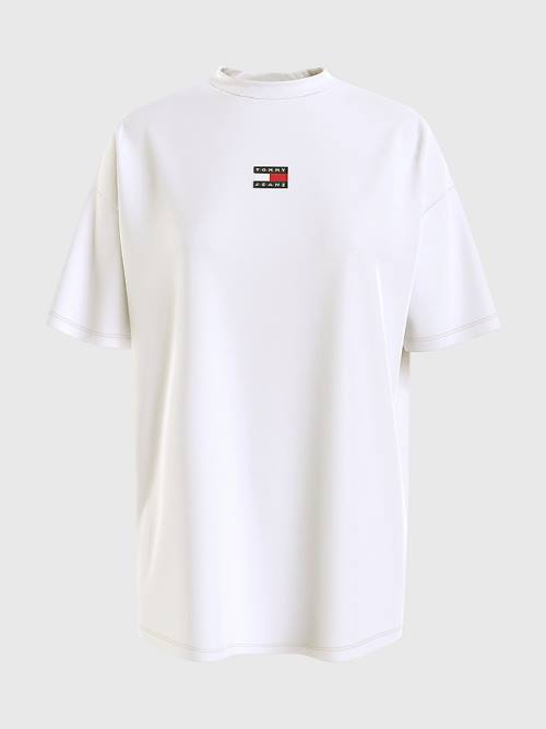 White Tommy Hilfiger Badge Oversized Fit Women's T Shirts | TH819WXA