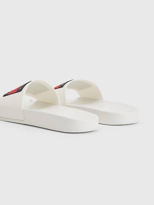 White Tommy Hilfiger Badge Pool Slides Men's Sandals | TH671REZ