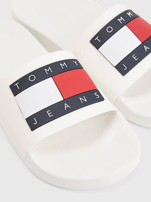 White Tommy Hilfiger Badge Pool Slides Men's Sandals | TH671REZ