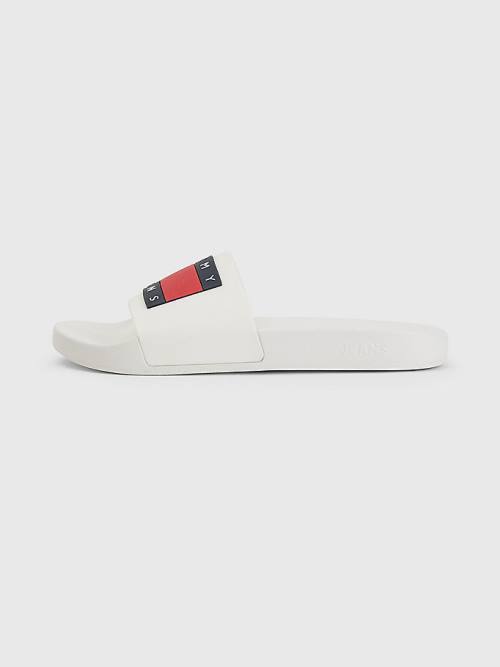 White Tommy Hilfiger Badge Pool Slides Men's Sandals | TH671REZ