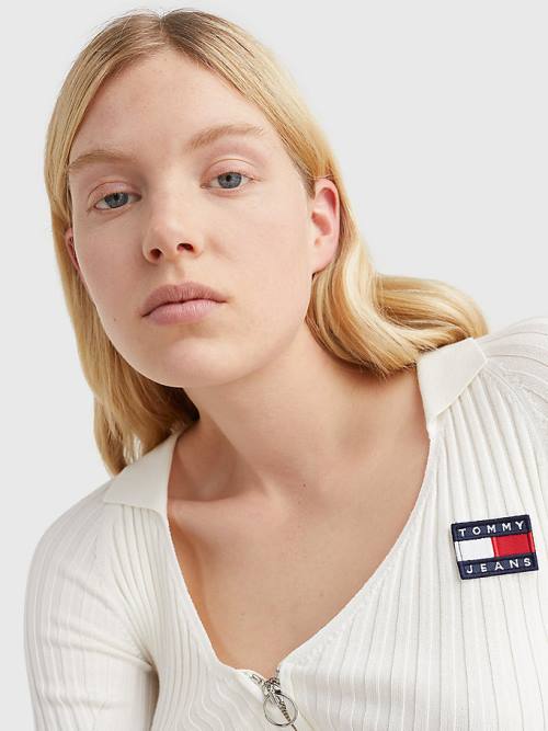 White Tommy Hilfiger Badge Recycled Zip-Thru Cardigan Women's Sweaters | TH031RDV