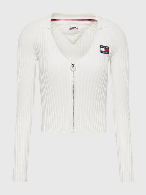 White Tommy Hilfiger Badge Recycled Zip-Thru Cardigan Women's Sweaters | TH031RDV