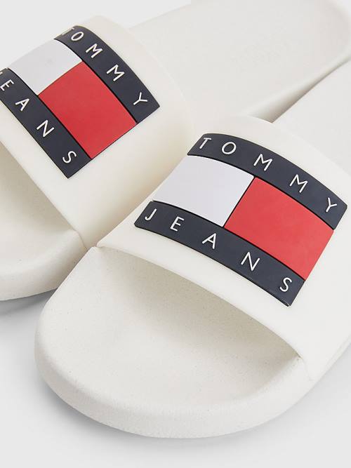 White Tommy Hilfiger Badge Slides Women's Sandals | TH136YBT