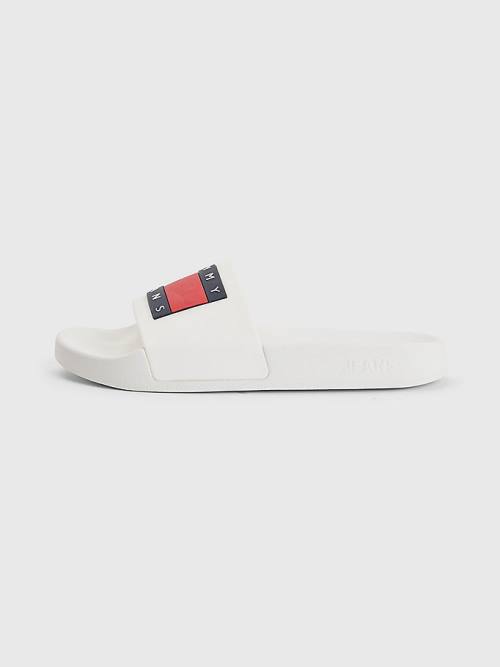 White Tommy Hilfiger Badge Slides Women's Sandals | TH136YBT