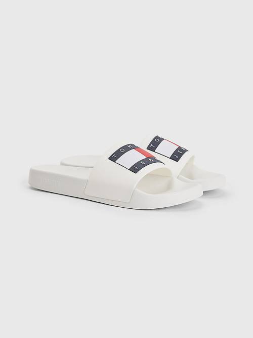 White Tommy Hilfiger Badge Slides Women\'s Sandals | TH136YBT