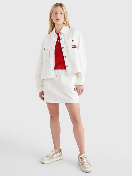 White Tommy Hilfiger Badge Surplus Overshirt Women's Shirts | TH239DCV