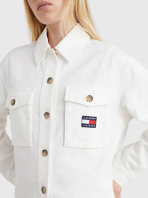 White Tommy Hilfiger Badge Surplus Overshirt Women's Shirts | TH239DCV