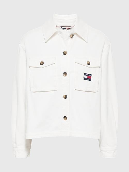 White Tommy Hilfiger Badge Surplus Overshirt Women's Shirts | TH239DCV