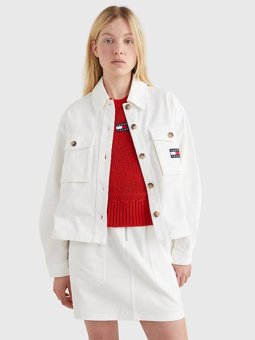 White Tommy Hilfiger Badge Surplus Overshirt Women\'s Shirts | TH239DCV