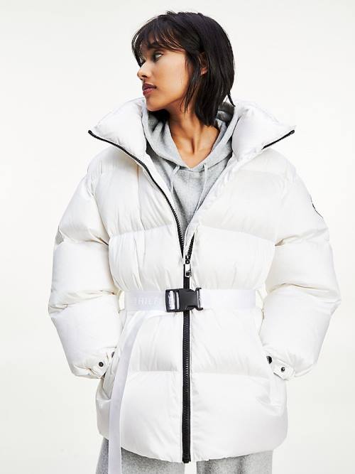 White Tommy Hilfiger Belted Down Padded Women's Jackets | TH578YCQ