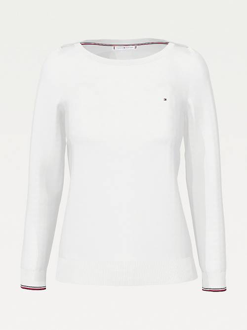 White Tommy Hilfiger Boat Neck Organic Cotton Jumper Women's Sweaters | TH093YPT