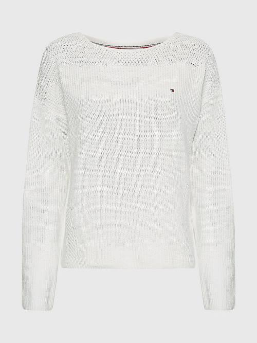 White Tommy Hilfiger Boat Neck Relaxed Fit Jumper Women's Sweaters | TH160FDO