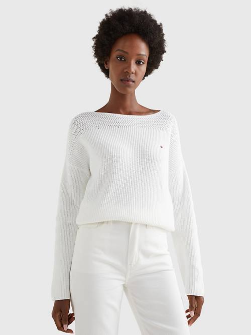 White Tommy Hilfiger Boat Neck Relaxed Fit Jumper Women\'s Sweaters | TH160FDO