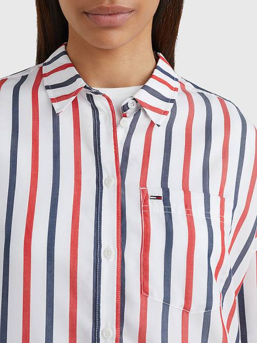 White Tommy Hilfiger Boxy Stripe Women's Shirts | TH526ORW