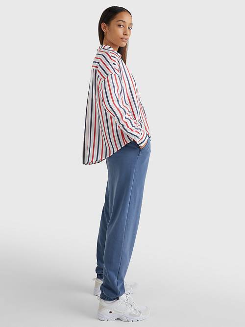 White Tommy Hilfiger Boxy Stripe Women's Shirts | TH526ORW