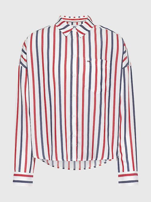 White Tommy Hilfiger Boxy Stripe Women's Shirts | TH526ORW