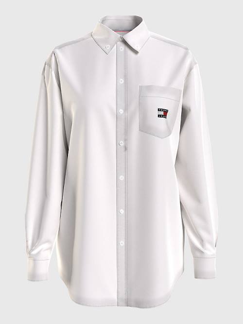 White Tommy Hilfiger Boyfriend Fit Women's Shirts | TH604MKE