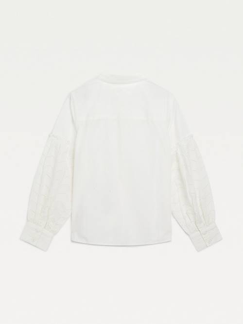 White Tommy Hilfiger Broderie Anglaise Puff Sleeve Shirt Girls' T Shirts | TH503CQA