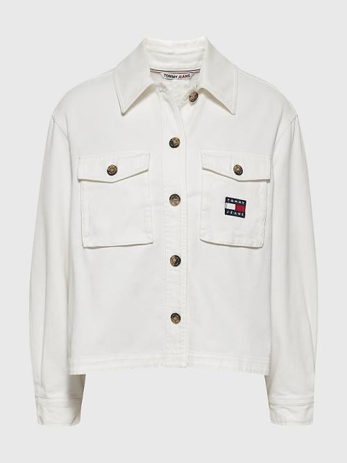 White Tommy Hilfiger Button Pocket Utility Overshirt Girls\' T Shirts | TH403OTP