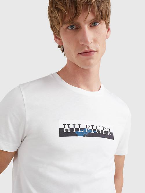 White Tommy Hilfiger Camo Graphic Logo Men's T Shirts | TH893VQW