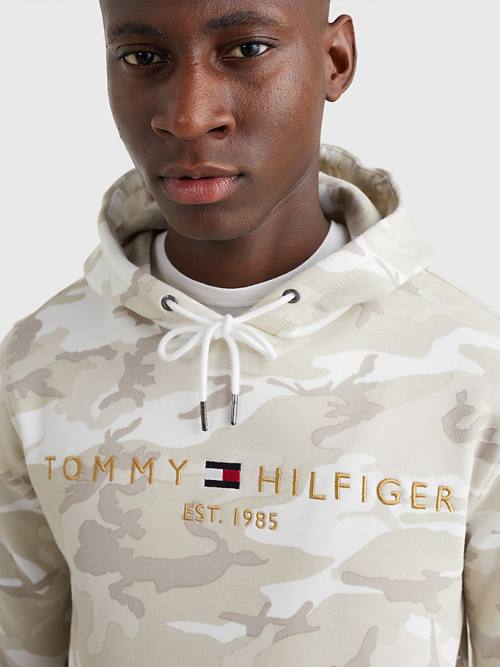 White Tommy Hilfiger Camo Logo Men's Hoodie | TH169HLT