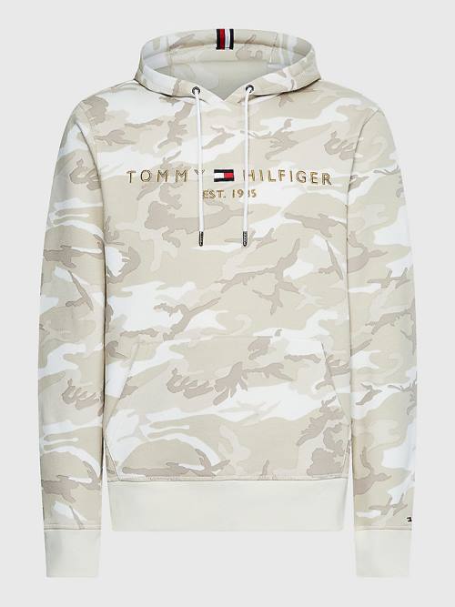 White Tommy Hilfiger Camo Logo Men's Hoodie | TH169HLT