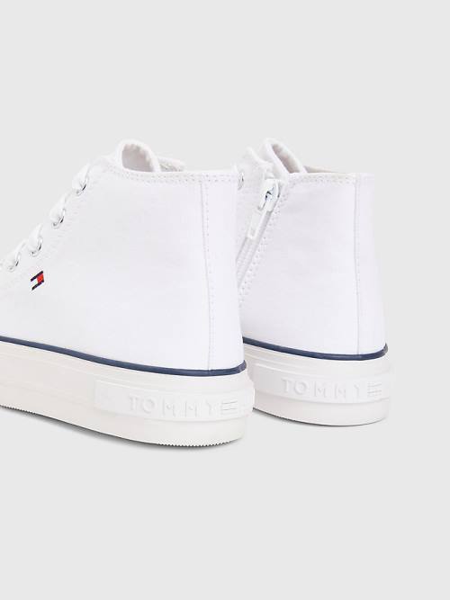 White Tommy Hilfiger Canvas Chunky High-Top Girls' Sneakers | TH193LEY