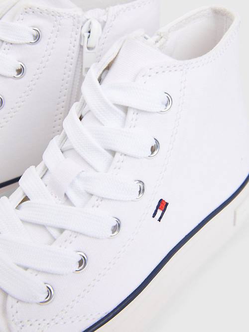 White Tommy Hilfiger Canvas Chunky High-Top Girls' Sneakers | TH193LEY