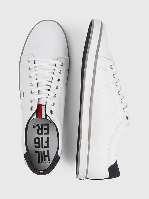 White Tommy Hilfiger Canvas Lace Up Men's Sneakers | TH952WNI