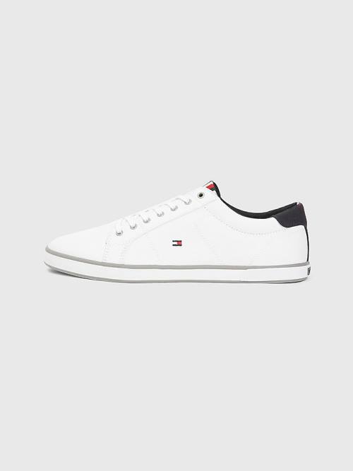 White Tommy Hilfiger Canvas Lace Up Men's Sneakers | TH952WNI