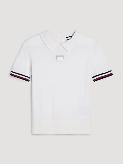 White Tommy Hilfiger Cashmere Blend Slim Fit Women's Polo Shirts | TH412WHV