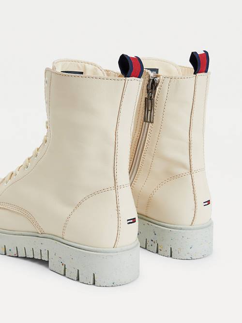 White Tommy Hilfiger Chunky Cleat Lace-Up Women's Boots | TH723MSV