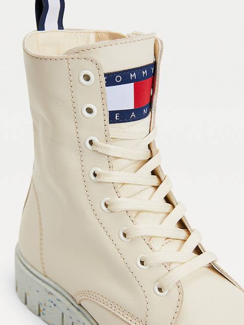 White Tommy Hilfiger Chunky Cleat Lace-Up Women's Boots | TH723MSV