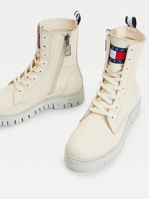 White Tommy Hilfiger Chunky Cleat Lace-Up Women's Boots | TH723MSV