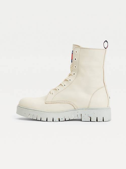 White Tommy Hilfiger Chunky Cleat Lace-Up Women's Boots | TH723MSV