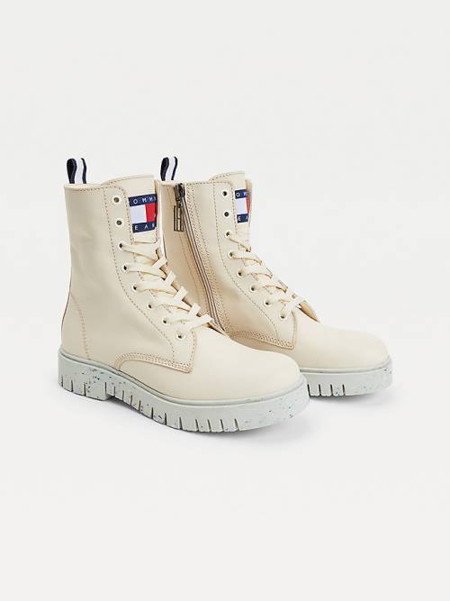 White Tommy Hilfiger Chunky Cleat Lace-Up Women\'s Boots | TH723MSV