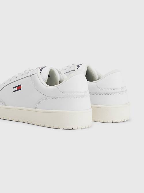 White Tommy Hilfiger City Leather Cupsole Men's Sneakers | TH827PQU