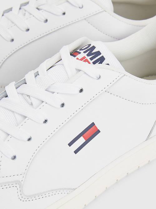 White Tommy Hilfiger City Leather Cupsole Men's Sneakers | TH827PQU