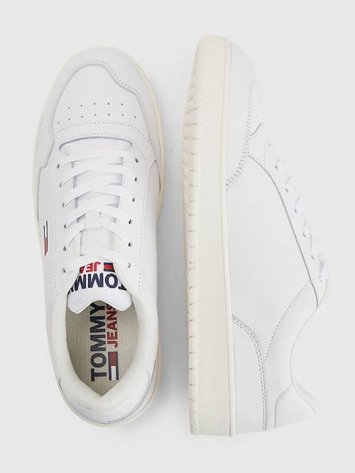 White Tommy Hilfiger City Leather Cupsole Men's Sneakers | TH827PQU