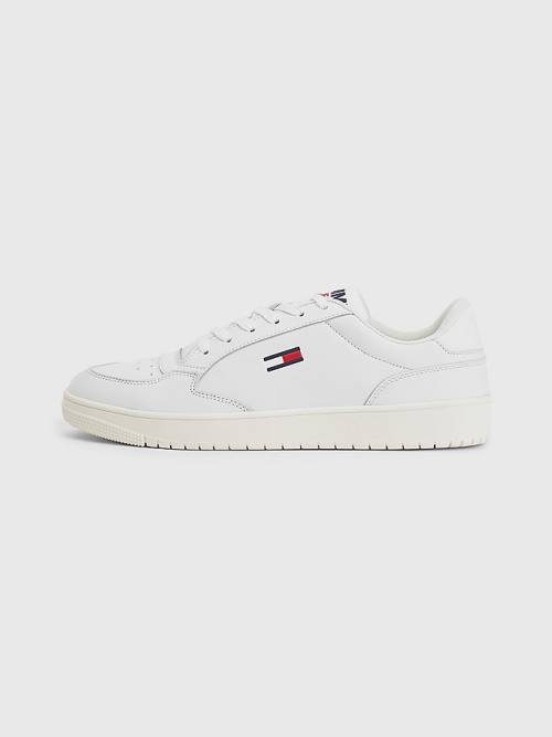 White Tommy Hilfiger City Leather Cupsole Men's Sneakers | TH827PQU