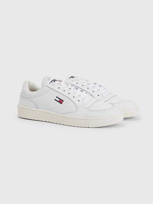 White Tommy Hilfiger City Leather Cupsole Men\'s Sneakers | TH827PQU