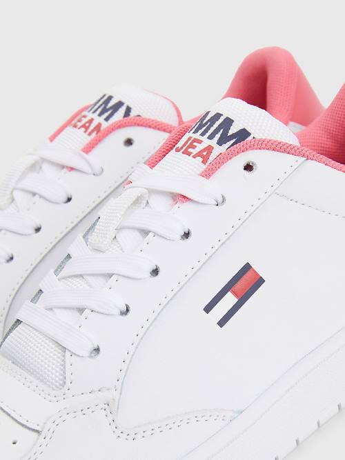 White Tommy Hilfiger Classic Leather Cupsole Women's Sneakers | TH180LDG