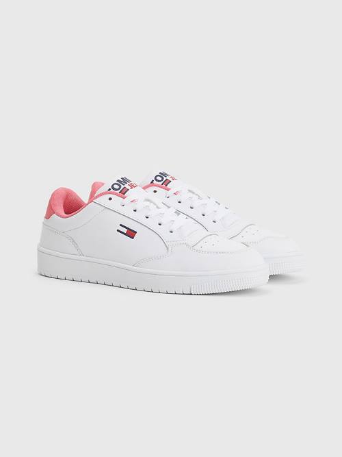 White Tommy Hilfiger Classic Leather Cupsole Women\'s Sneakers | TH180LDG