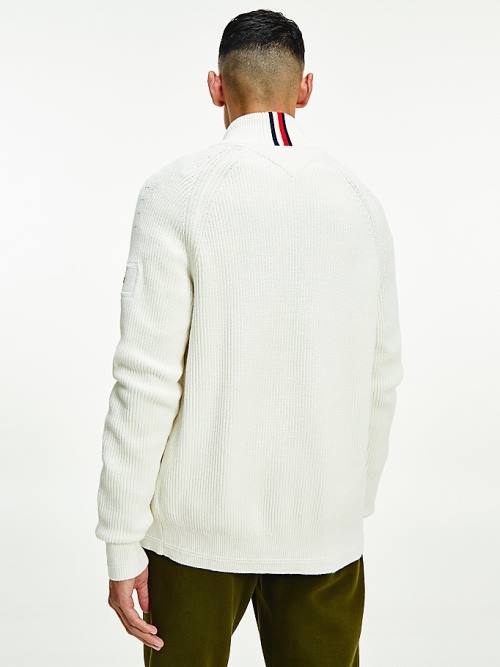 White Tommy Hilfiger Classics Zip-Thru Ribbed Cardigan Men's Sweaters | TH017XFB