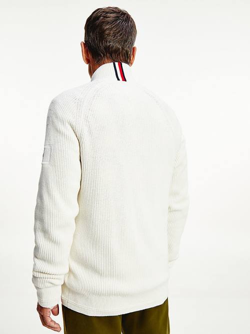 White Tommy Hilfiger Classics Zip-Thru Ribbed Cardigan Men's Sweaters | TH017XFB