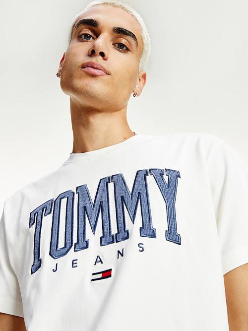 White Tommy Hilfiger College Bold Logo Classic Men's T Shirts | TH834IJB