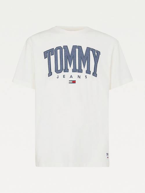 White Tommy Hilfiger College Bold Logo Classic Men's T Shirts | TH834IJB