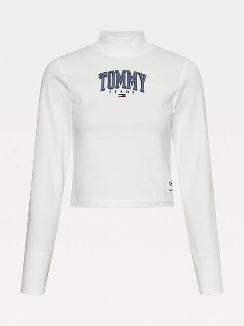 White Tommy Hilfiger College Cropped Long Sleeve Women's T Shirts | TH954EBV